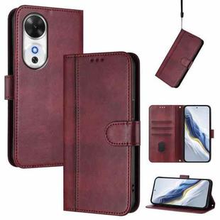 For Honor Play 60 Line Splicing Buckle Retro Leather Phone Case(Wine Red)