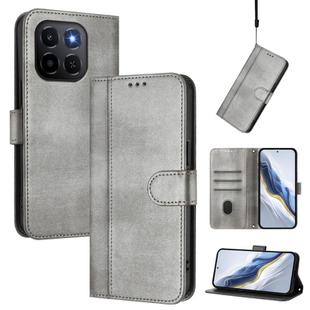 For Honor X6c 4G Line Splicing Buckle Retro Leather Phone Case(Grey)
