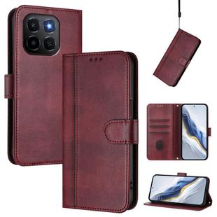 For Honor X6c 4G Line Splicing Buckle Retro Leather Phone Case(Wine Red)