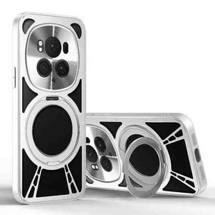 For Honor Magic6 Cooling Hollow Metal Holder MagSafe Phone Case(Silver)