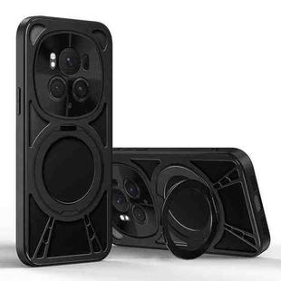 For Honor Magic6 Pro Cooling Hollow Metal Holder MagSafe Phone Case(Black)