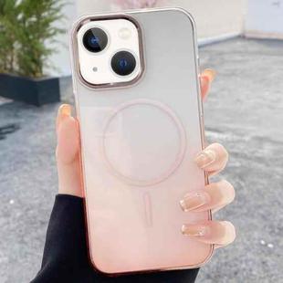 For iPhone 15 Metal Lens Frame Gradient PC MagSafe Phone Case(Gold)