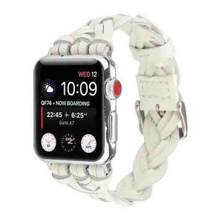 For Apple Watch Ultra 49mm / Series 8&7 45mm / SE 2&6&SE&5&4 44mm / 3&2&1 42mm Leather Woven Single Loop Watch Band(White)