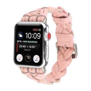 For Apple Watch Series 8&7 41mm / SE 2&6&SE&5&4 40mm / 3&2&1 38mm Leather Woven Single Loop Watch Band(Pink)