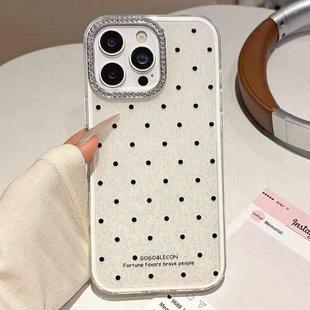 For iPhone 13 Pro Glitter Powder Polka Dots Rhinestone Large Hole Phone Case(White)