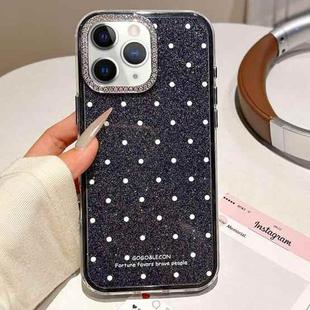 For iPhone 11 Pro Max Glitter Powder Polka Dots Rhinestone Large Hole Phone Case(Black)