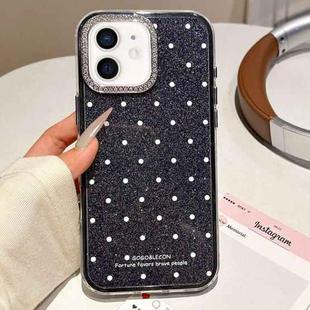 For iPhone 11 Glitter Powder Polka Dots Rhinestone Large Hole Phone Case(Black)