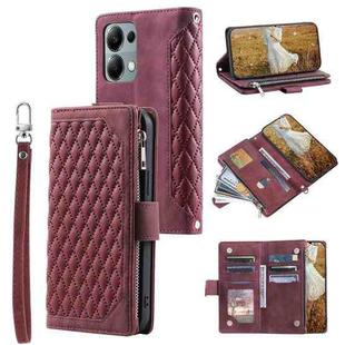 For OPPO Reno13 Pro Grid Texture Zipper Leather Phone Case with Lanyard(Wine Red)