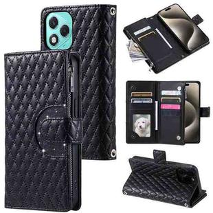 For Honor 400 Lite Glitter Lattice Zipper Wallet Leather Phone Case(Black)