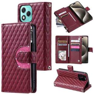 For Honor 400 Lite Glitter Lattice Zipper Wallet Leather Phone Case(Wine Red)