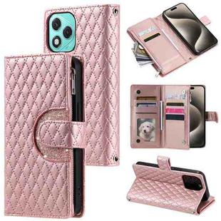 For Honor 400 Lite Glitter Lattice Zipper Wallet Leather Phone Case(Rose Gold)