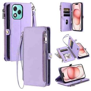 For Honor 400 Lite Leather Stitching Multi-card Slot Zipper Phone Case(Purple)