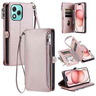 For Honor 400 Lite Leather Stitching Multi-card Slot Zipper Phone Case(Rose Gold)