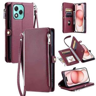 For Honor 400 Lite Leather Stitching Multi-card Slot Zipper Phone Case(Wine Red)