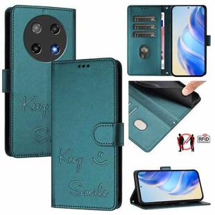 For Coolpad C16 Smile Embossing RFID Leather Phone Case(Peacock Green)
