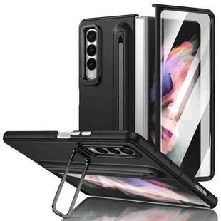For Samsung Galaxy Z Fold3 5G Integrated Skin Feel Lens Folding Holder Pen Slot Shockproof Phone Case with Pen(Black)