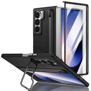 For Samsung Galaxy Z Fold6 5G Integrated Skin Feel Lens Folding Holder Pen Slot Shockproof Phone Case with Pen(Black)