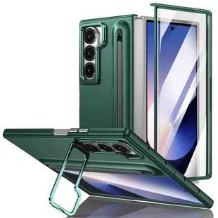 For Samsung Galaxy Z Fold6 5G Integrated Skin Feel Lens Folding Holder Pen Slot Shockproof Phone Case with Pen(Green)