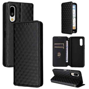 For Sharp Basio Active3 Cubic Grid Texture Flip Leather Phone Case(Black)