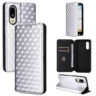 For Sharp Basio Active3 Cubic Grid Texture Flip Leather Phone Case(Silver)