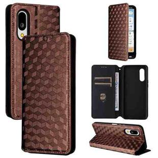 For Sharp Basio Active3 Cubic Grid Texture Flip Leather Phone Case(Brown)