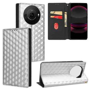 For Sharp Aquos R8 Pro / Leica Leitz Phone 3 Cubic Grid Texture Flip Leather Phone Case(Silver)
