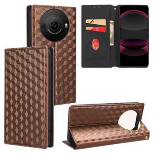 For Sharp Aquos R8 Pro / Leica Leitz Phone 3 Cubic Grid Texture Flip Leather Phone Case(Brown)