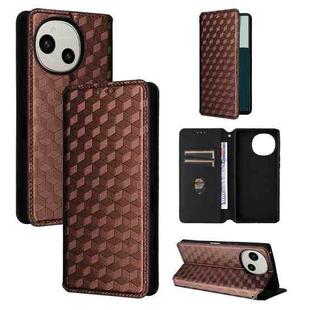 For Sharp Aquos R10 / R9 Cubic Grid Texture Flip Leather Phone Case(Brown)