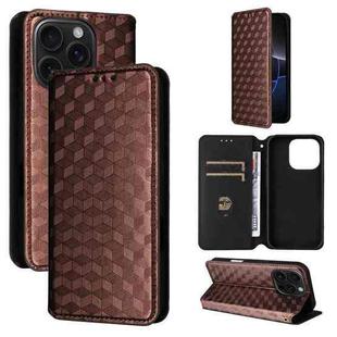 For iPhone 16 Pro Cubic Grid Texture Flip Leather Phone Case(Brown)