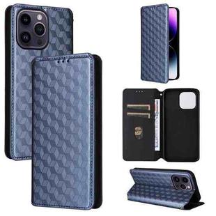 For iPhone 15 Pro Max Cubic Grid Texture Flip Leather Phone Case(Blue)