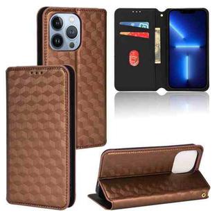 For iPhone 13 Pro Cubic Grid Texture Flip Leather Phone Case(Brown)