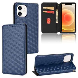 For iPhone 12 / 12 Pro Cubic Grid Texture Flip Leather Phone Case(Blue)