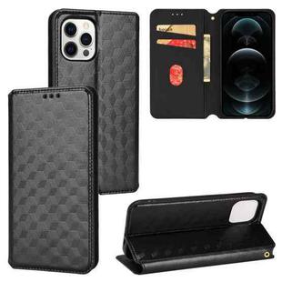 For iPhone 12 Pro Max Cubic Grid Texture Flip Leather Phone Case(Black)