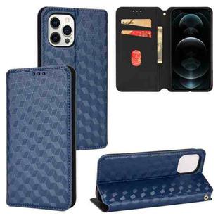 For iPhone 12 Pro Max Cubic Grid Texture Flip Leather Phone Case(Blue)