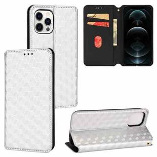 For iPhone 12 Pro Max Cubic Grid Texture Flip Leather Phone Case(Silver)