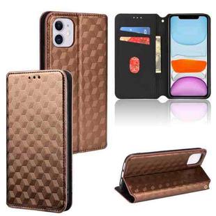 For iPhone 11 Cubic Grid Texture Flip Leather Phone Case(Brown)
