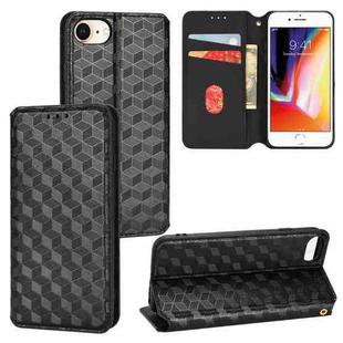 For iPhone SE 2022 / SE 2020 / 8 / 7 Cubic Grid Texture Flip Leather Phone Case(Black)