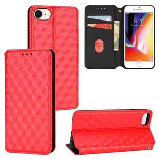 For iPhone SE 2022 / SE 2020 / 8 / 7 Cubic Grid Texture Flip Leather Phone Case(Red)