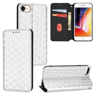 For iPhone SE 2022 / SE 2020 / 8 / 7 Cubic Grid Texture Flip Leather Phone Case(Silver)