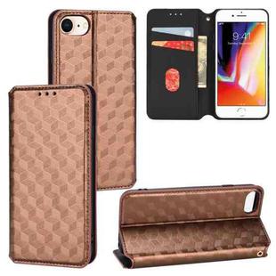For iPhone SE 2022 / SE 2020 / 8 / 7 Cubic Grid Texture Flip Leather Phone Case(Brown)