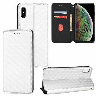 For iPhone X / XS Cubic Grid Texture Flip Leather Phone Case(Silver)