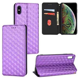 For iPhone X / XS Cubic Grid Texture Flip Leather Phone Case(Purple)
