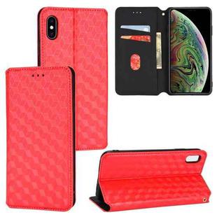 For iPhone XS Max Cubic Grid Texture Flip Leather Phone Case(Red)