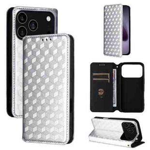 For iPhone 17 Pro Cubic Grid Texture Flip Leather Phone Case(Silver)