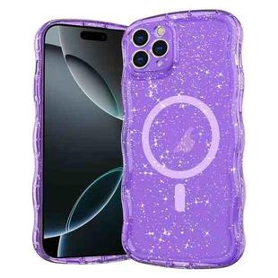 For iPhone 16 Pro Max Wave Glitter MagSafe Magnetic TPU Phone Case(Transparent Purple)