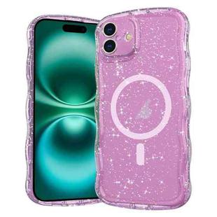For iPhone 16 Plus Wave Glitter MagSafe Magnetic TPU Phone Case(Transparent Pink)
