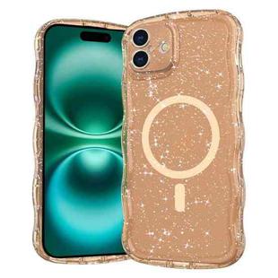 For iPhone 16 Plus Wave Glitter MagSafe Magnetic TPU Phone Case(Transparent Gold)