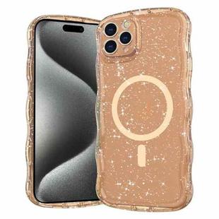 For iPhone 15 Pro Max Wave Glitter MagSafe Magnetic TPU Phone Case(Transparent Gold)