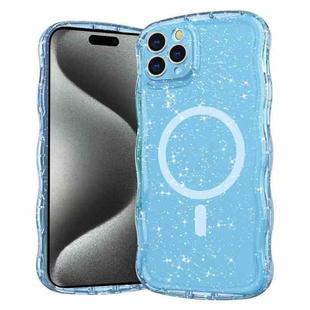 For iPhone 15 Pro Max Wave Glitter MagSafe Magnetic TPU Phone Case(Transparent Blue)