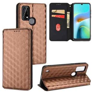 For Blackview A50 Cubic Grid Texture Flip Leather Phone Case(Brown)